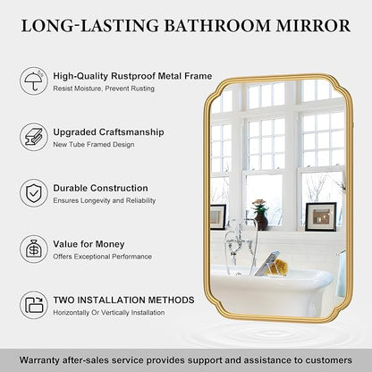 Gold Bathroom Vanity Mirror for Wall 24" x 36" Modern Rounded Rectangle Mirror - Image 5