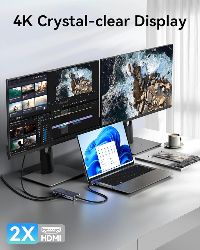 LIONWEI 9 in 1 Laptop Docking Station, Dual HDMI, 100W PD, USB C 3.0, USB C Hub - Image 8