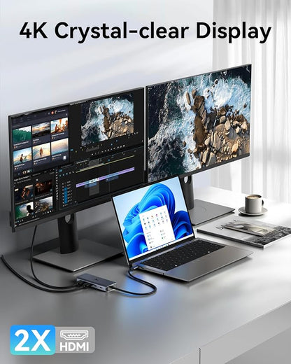 LIONWEI 9 in 1 Laptop Docking Station, Dual HDMI, 100W PD, USB C 3.0, USB C Hub - Image 8