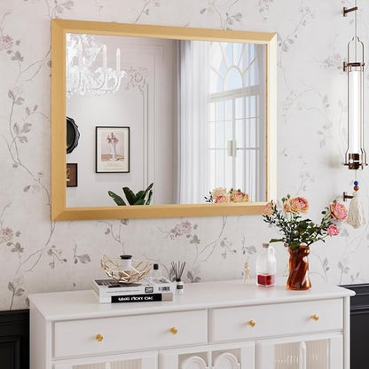 Amorho Bathroom Mirror, 40x32 Inch Gold Thick Metal Framed Wall Mirrors by Amorho
