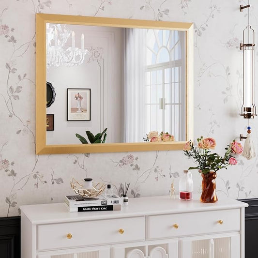 Amorho Bathroom Mirror, 40x32 Inch Gold Thick Metal Framed Wall Mirrors by Amorho