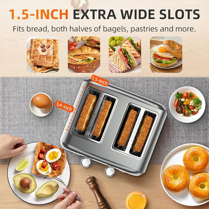 Grey Toaster 4 Slice, Dual Independent Controls, Extra Wide Slot Toasters - Image 6