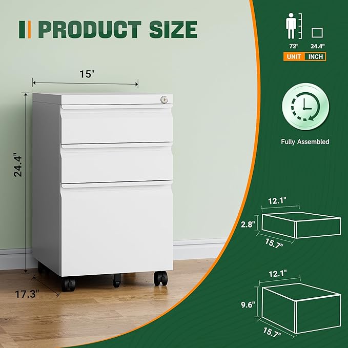 Letaya 3 Drawer Mobile File Cabinet - Image 3