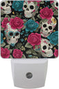 Pigsaly Led Night Light Halloween Sugar Skulls Pink Blue Roses Night Light Plug by Pigsaly