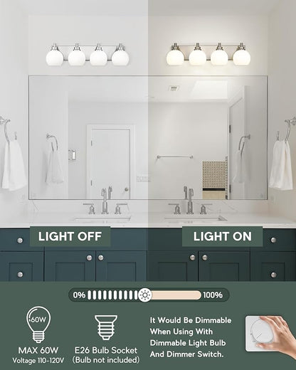 METWET Bathroom Light Fixtures, 4 Light Brushed Nickel Vanity Light, 26 Inch - Image 2