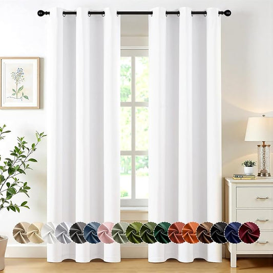 MIULEE Pure White Curtains for Bedroom Living Room 84 Inches Long 2 Panels by MIULEE