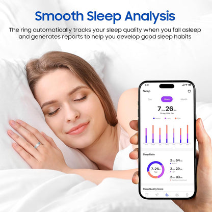 smart health ring, featuring stress and sleep monitoring showing dimensions