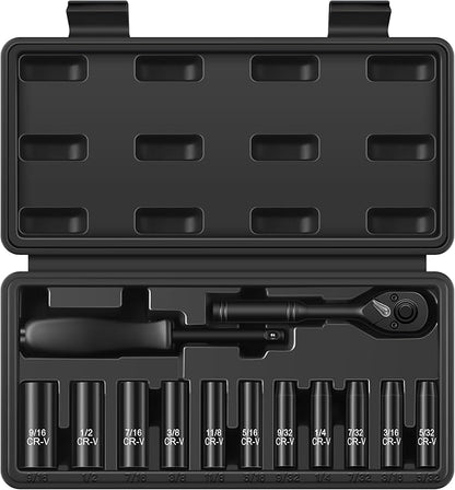 13-Piece 1/4" Drive Socket Set, Deep Sockets, 72-Tooth Ratchet Wrench, Drive by Reniteco