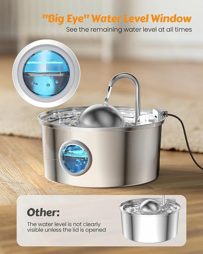 AONBOY Cat Water Fountain Stainless Steel, 108oz/3.2L Cat Fountain, Pet Water - Image 2