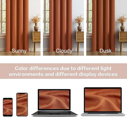DUALIFE Rust Orange Blackout Short Curtains - Image 9