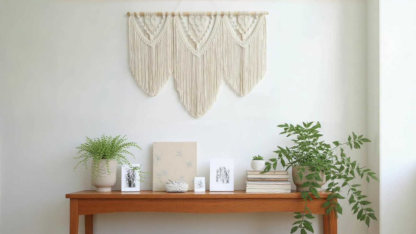 oiikain Large Macrame Wall Hanging Tapestry Boho Woven Wall Decor, rhombus | Handmade Natural Rope Woven Design 43"x32" Large Size For Bedroom Living Room Nursery Wedding And Bohemian Home Decor