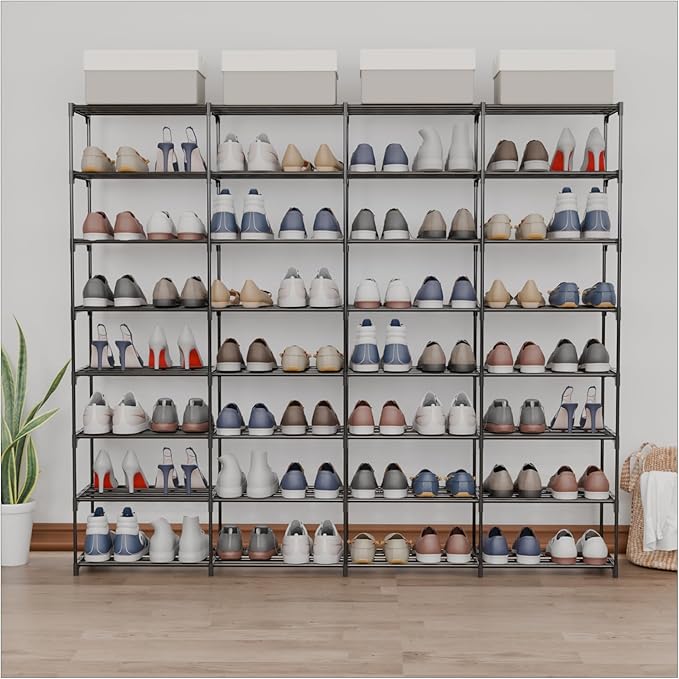 Large Shoe Rack 4 Rows 8 Tier 56-64 Pairs Big Shoes Storage Organizer Garage by SMILHELTD