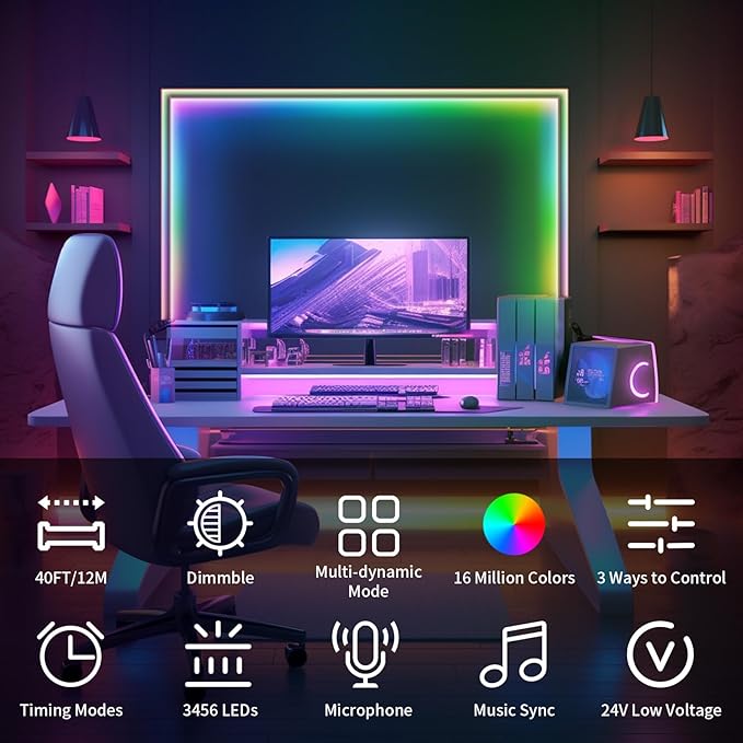 40ft COB RGB+IC LED Strip Lights, Bright Dream Color COB LED Light Strip - Image 2