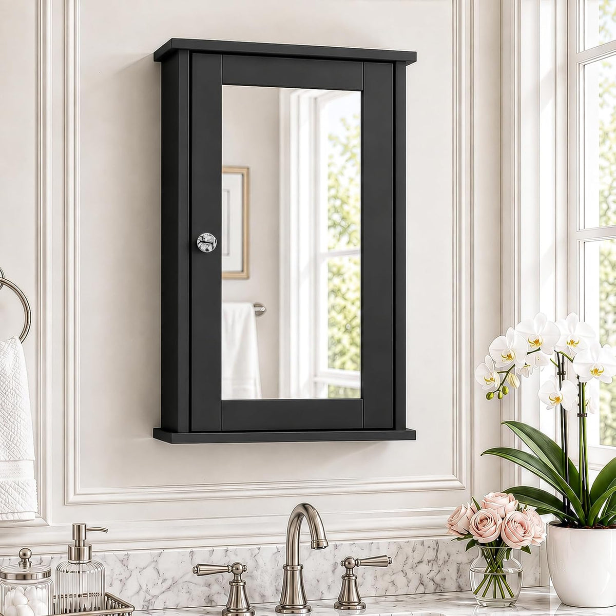 Karl home Black Wall Mounted Medicine Cabinet, Single Mirror Bath Storage