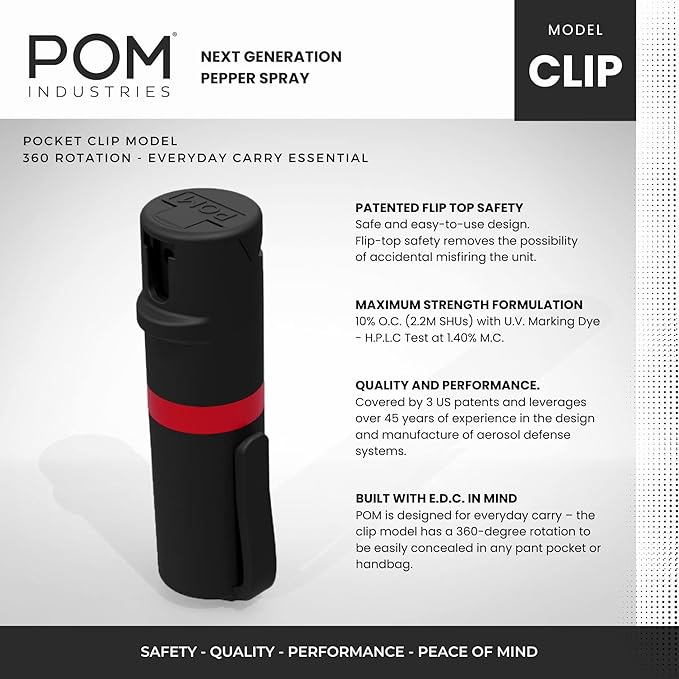 POM Pepper Spray Pocket Clip, Quick Flip Top Safety, Maximum Strength OC Formula - Image 2