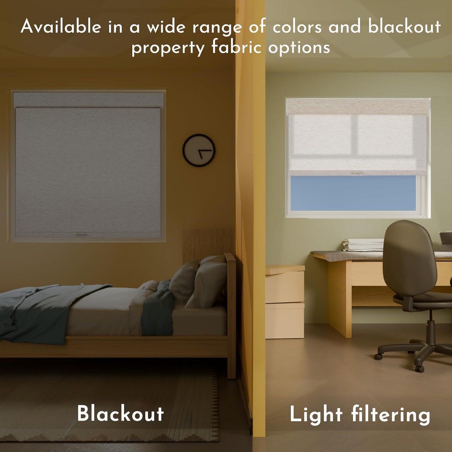 Persilux Blackout Roller Shades for Window Blinds,Cordless,Linen Fabric,Thermal Insulated Fabric UV Protection Shades for Home,Office,Bedroom,Door,Blackout-Cream,34 1/2" W X 64" H