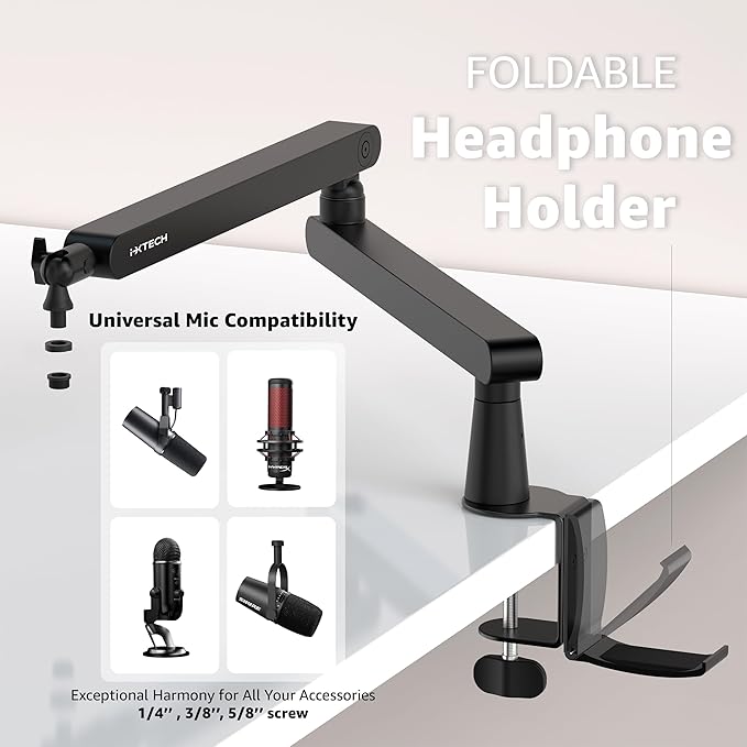 IXTECH Mic Boom Arm Stand LP Microphone Stand Low Profile Microphone Arm - Image 8