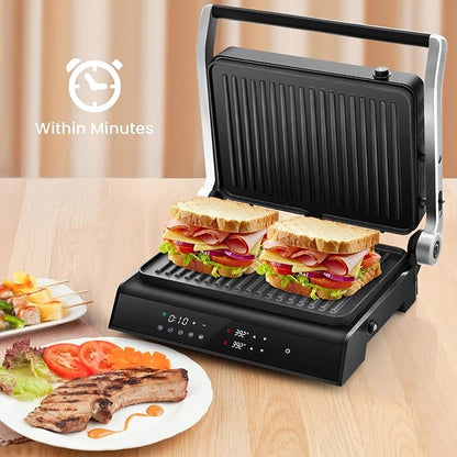 COSTWAY Electric Panini Press Grill, 1200W Gourmet Sandwich Maker w/Non-Stick - Image 2