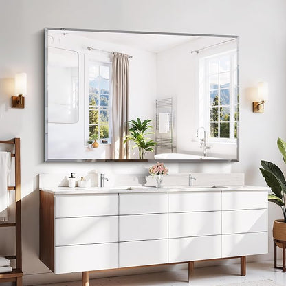 CILIBER 60x40 Large Beveled Mirror, Frameless Beveled Bathroom Mirrors - Image 3