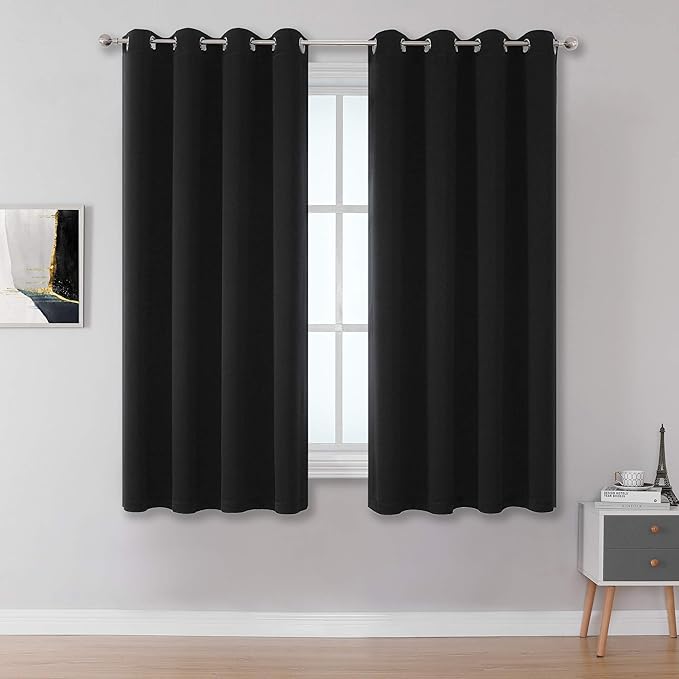 DUALIFE Black Curtains 54 Inch Length, Solid Energy Efficient Thermal Insulated by DUALIFE