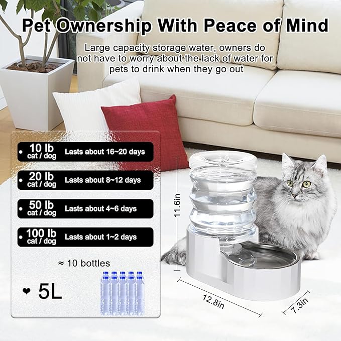 RIZZARI Dog Water Bowl Dispenser: 5L Large Stainless Steel Gravity Feeder - Image 2