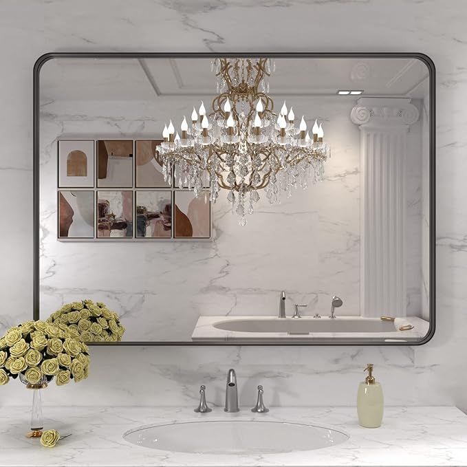 LOAAO 40X30 Inch Black Metal Framed Bathroom Mirror - Image 7
