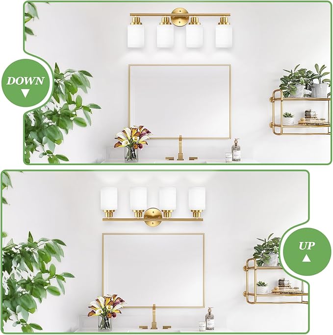 Guliaofo 4-Light Vanity Lights, Brushed Gold Bathroom Light Fixture - Image 4