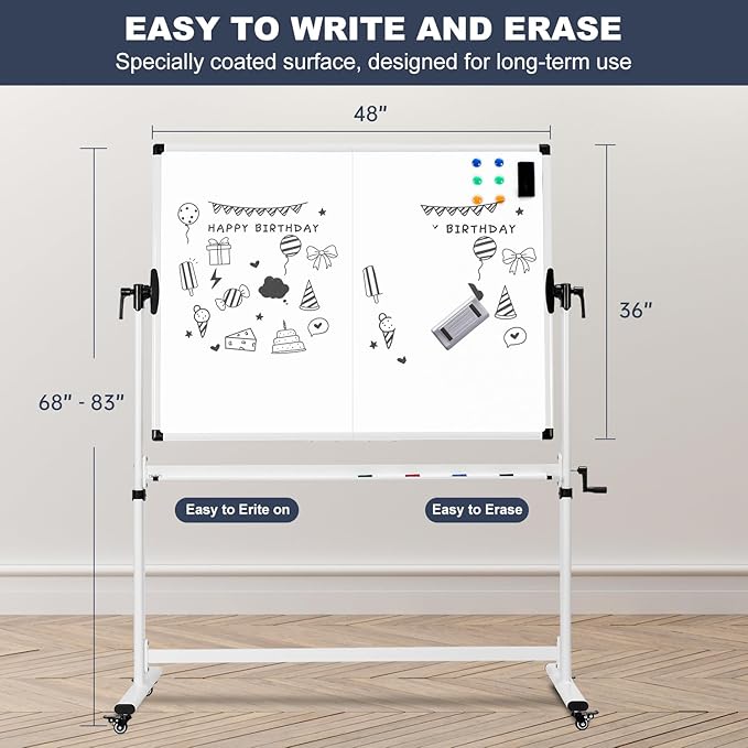 TANKEE Mobile Whiteboard 48 X 36 Inches Height Adjustable Large Standing White - Image 6