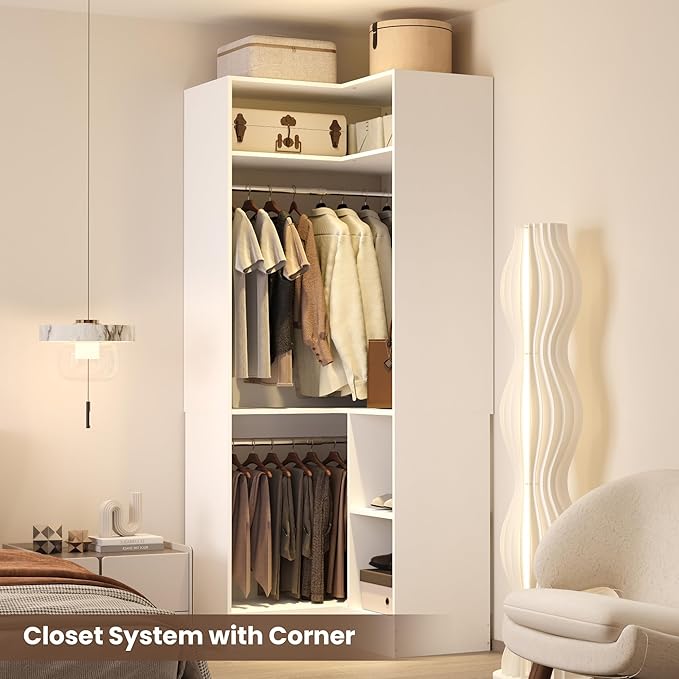 HOMPUS Corner Closet System, 80” L-Shaped Corner Wardrobe - Image 2