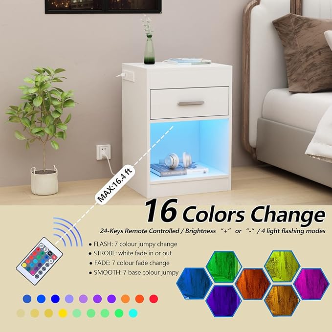 Auromie Nightstand with Charging Station and LED Lights, Concealment Furniture - Image 6