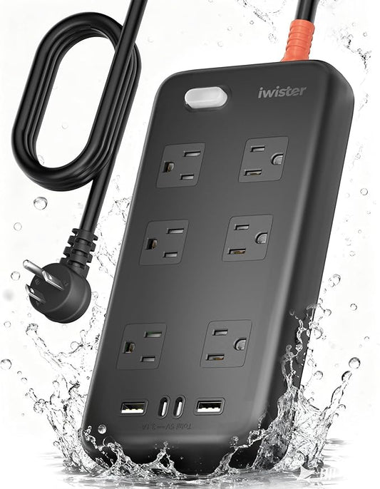 Iwister Outdoor Power Strip Weatherproof IPX6, 6 Ft Extension Cord, 4 USB Ports by Unknown