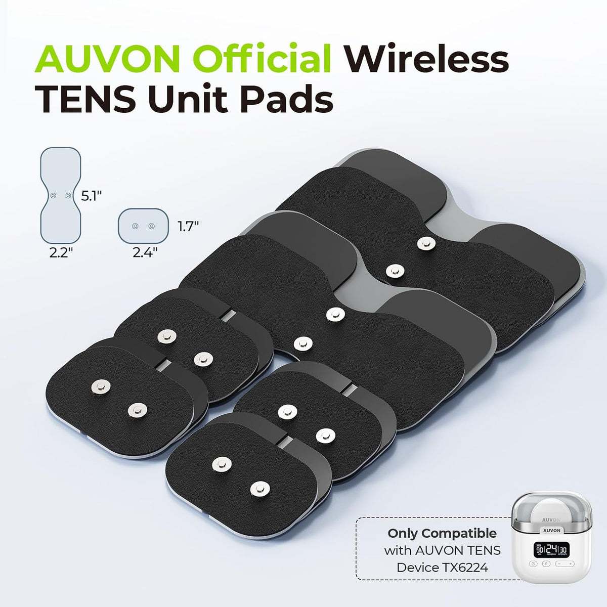 AUVON Wireless TENS Unit Electrode Pads 12 Pcs, 2 Sizes, Latex-Free