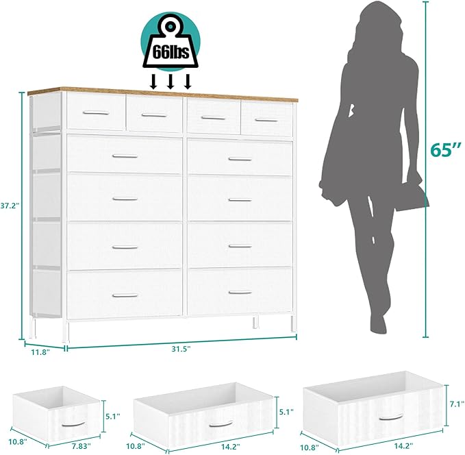 Compact 12 Drawers Dresser for Bedroom, Fabric Storage Tower, Chest of Drawers - Image 3