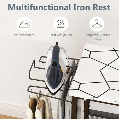 GILLAS Ironing Board with 2 Tier Storage Basket, Movable Ironing Board Full Size - Image 6