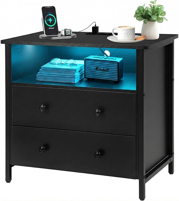Tykacna 27 Inch Wide Night Stand, Large Wood Night Stand by Tykacna
