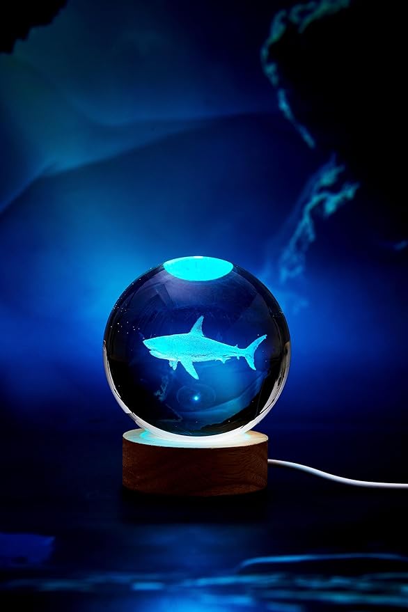 3D Crystal Ball Shark Lamp, Lifelike 3D LED Shark Night Light, 16 Color - Image 7