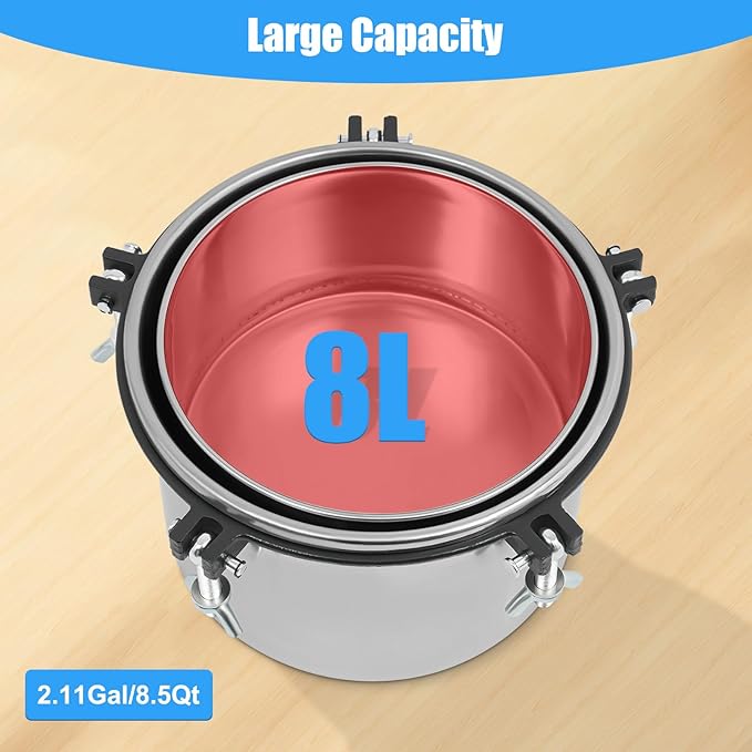 Portable Steam Autoclave Sterlzer, 8L/2.11Gal 1.2KW 110V 264.2℉ Stainless - Image 4