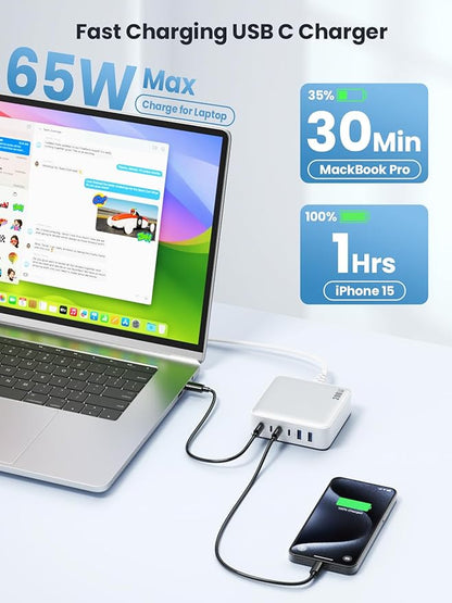 USB C Charger Block 200W GaN III 6 Port Fast Charging Station Hub, PD 65W USB C - Image 6