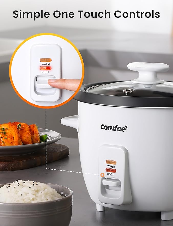 COMFEE' Rice Cooker, 6-Cup Cooked/3-Cup Uncooked, Removable Non-Stick Bowl - Image 4
