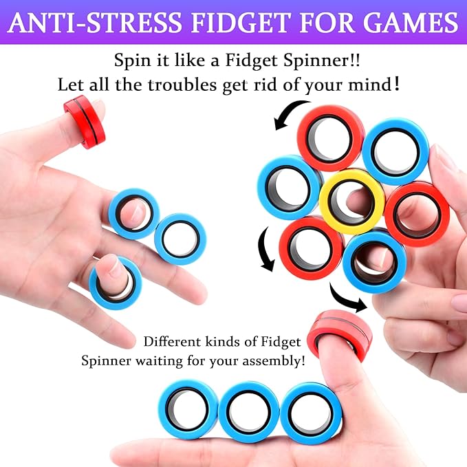 Cevioce 9 PCS Magnetic Ring Fidget Toys Set, ADHD Anxiety Magnetic Finger - Image 4