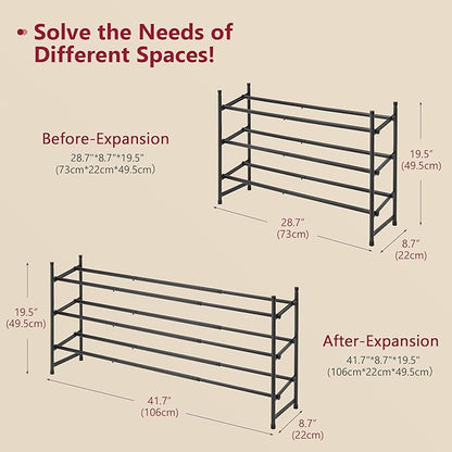 Tajsoon Expandable Shoe Rack for Closet 3 Tier, 28“-41“Adjustable & Stackable - Image 3