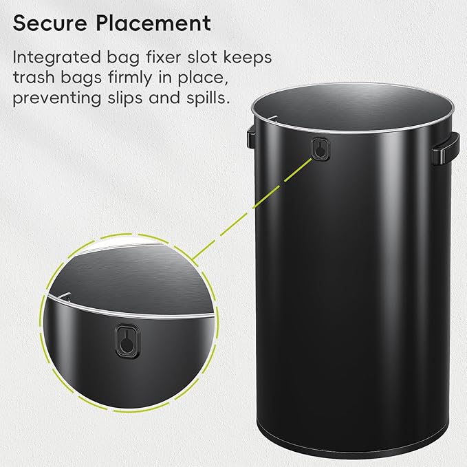 EKO Urban 32 Gallon Round Black Stainless Steel Open Top Waste Bin, Tall - Image 7