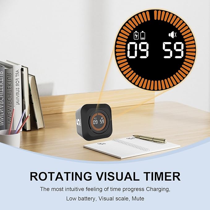 Rotating Cube Pomodoro Timer 5, 50 Min Preset + Custom Countdown, Desk - Image 3