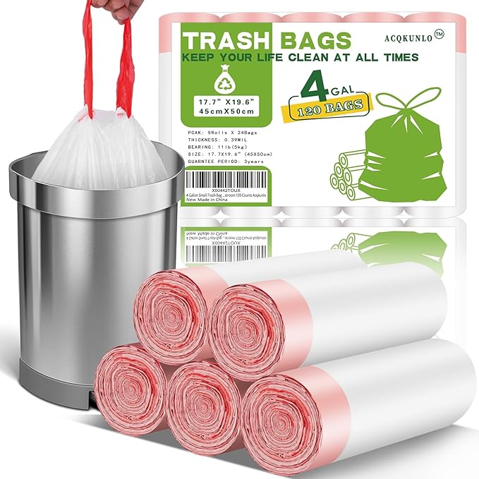 4 Gallon Small-Trash-Bag Kitchen-Garbage-Bags Drawstring by Acqkunlo