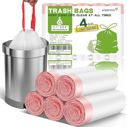 4 Gallon Small-Trash-Bag Kitchen-Garbage-Bags Drawstring by Acqkunlo