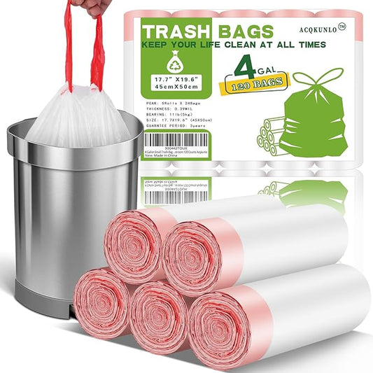4 Gallon Small-Trash-Bag Kitchen-Garbage-Bags Drawstring by Acqkunlo