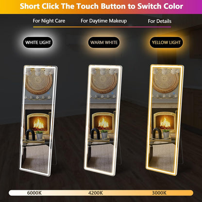 Sweetcrispy Full Length Mirror with LED Lights, 61"x17" Lighted Full Body Floor Mirror with Dimming & 3 Color Lighting, Stand for Bedroom, Dressing Room