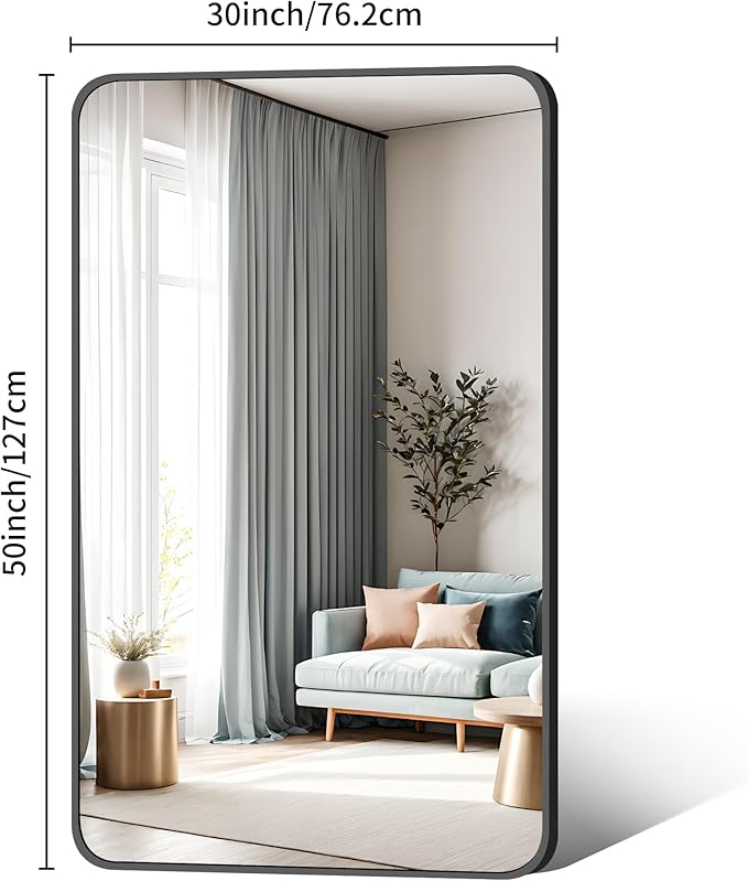 30 x 50 Inch Bathroom Mirror, Matte Black Wall Mirror - Image 6