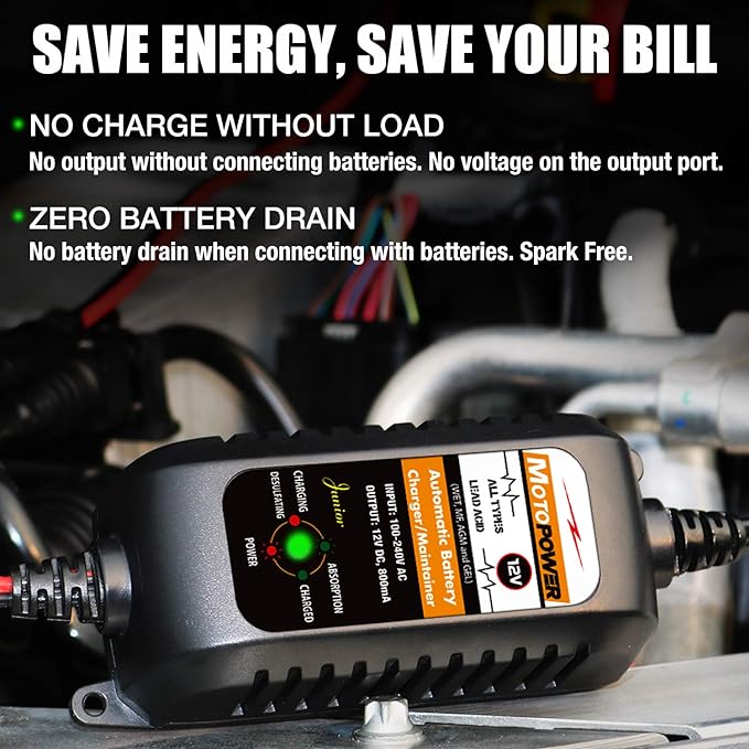 MOTOPOWER MP00205A 12V 800mA Automatic Battery Charger, Battery Maintainer - Image 3