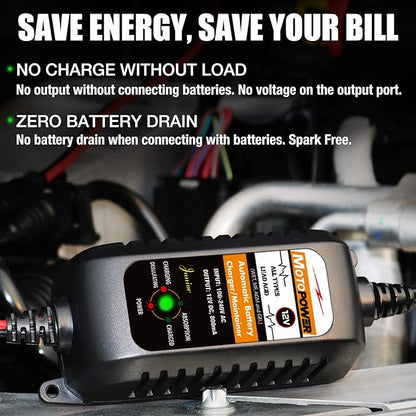 MOTOPOWER MP00205A 12V 800mA Automatic Battery Charger, Battery Maintainer - Image 3